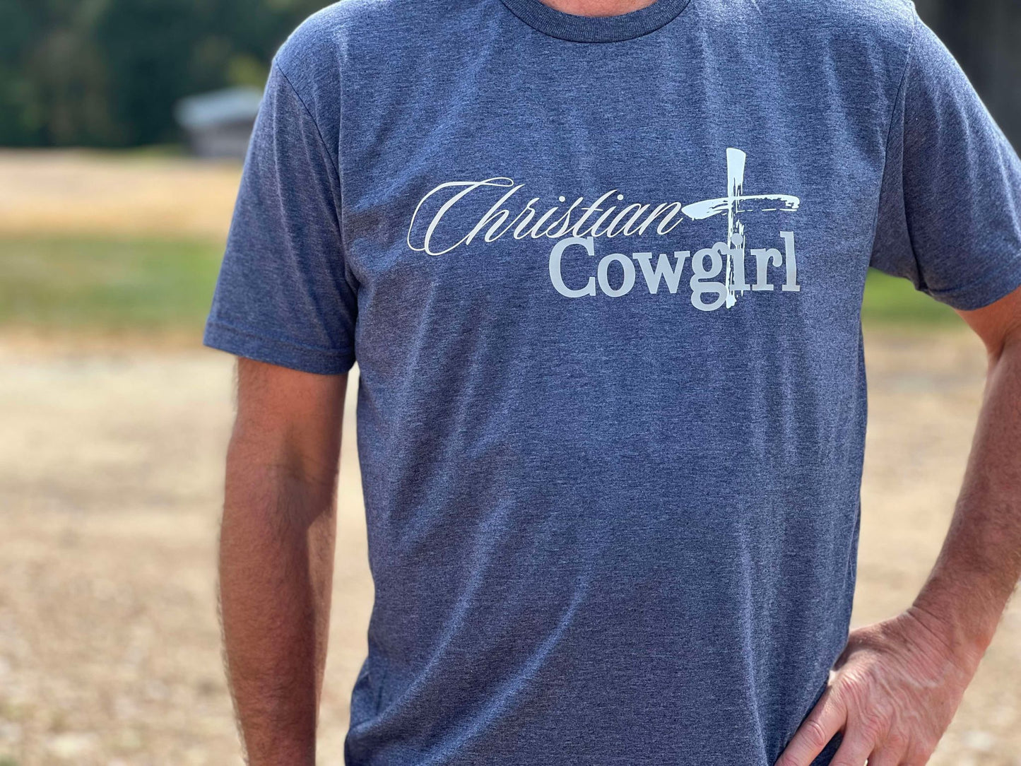 Christian Cowgirl: Heather Navy with White Cross