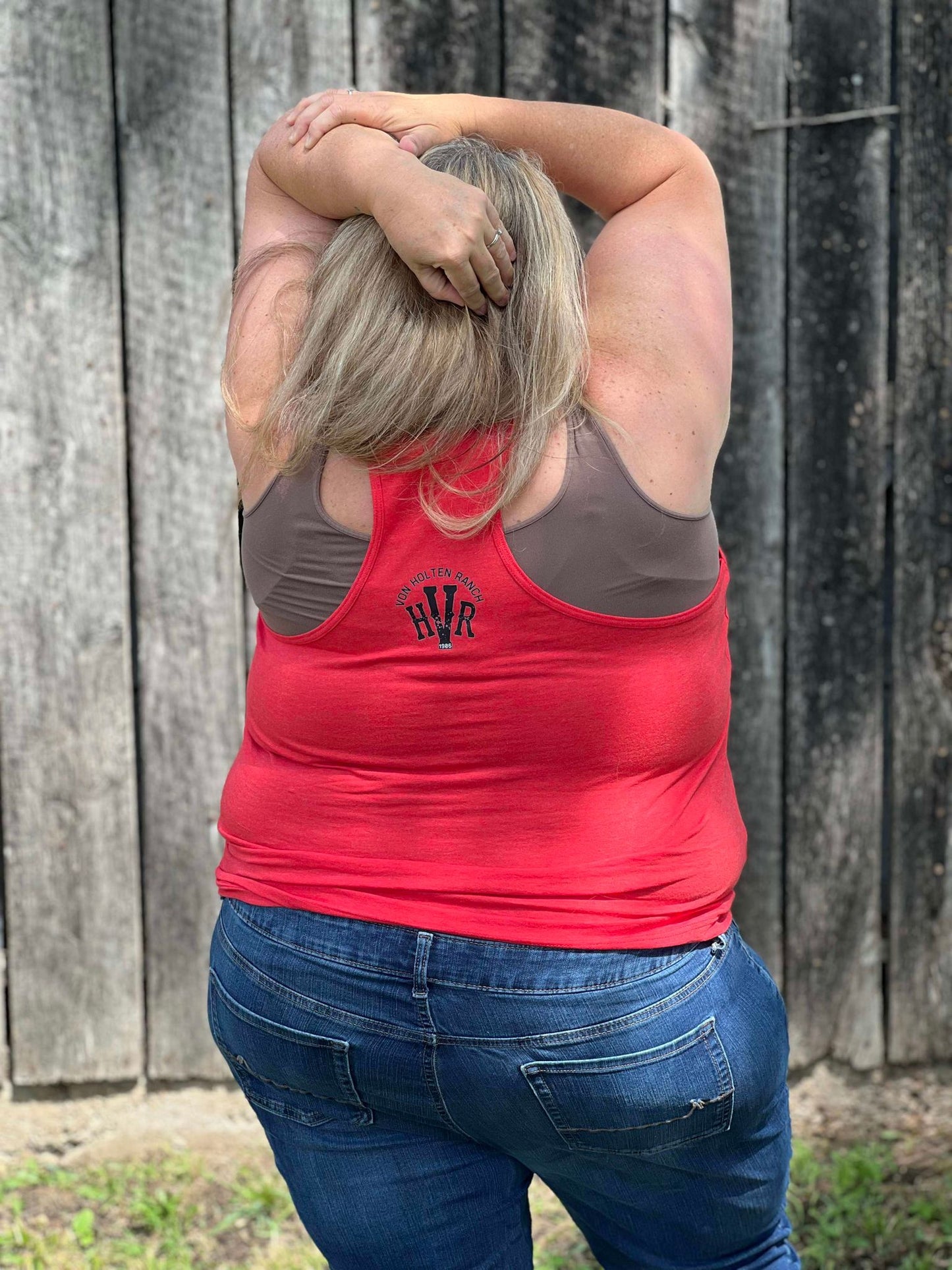 Von Holten Ranch Racerback Tank Top on Red Mist