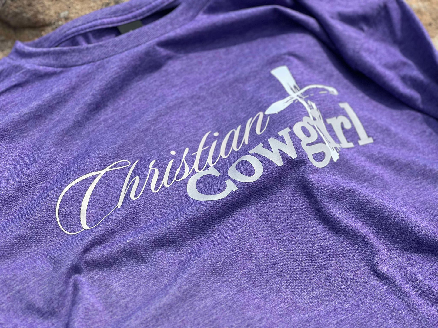 Christian Cowgirl:  Heather Purple with White Cross