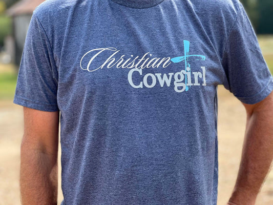 Christian Cowgirl:  Heather Navy with Teal Cross