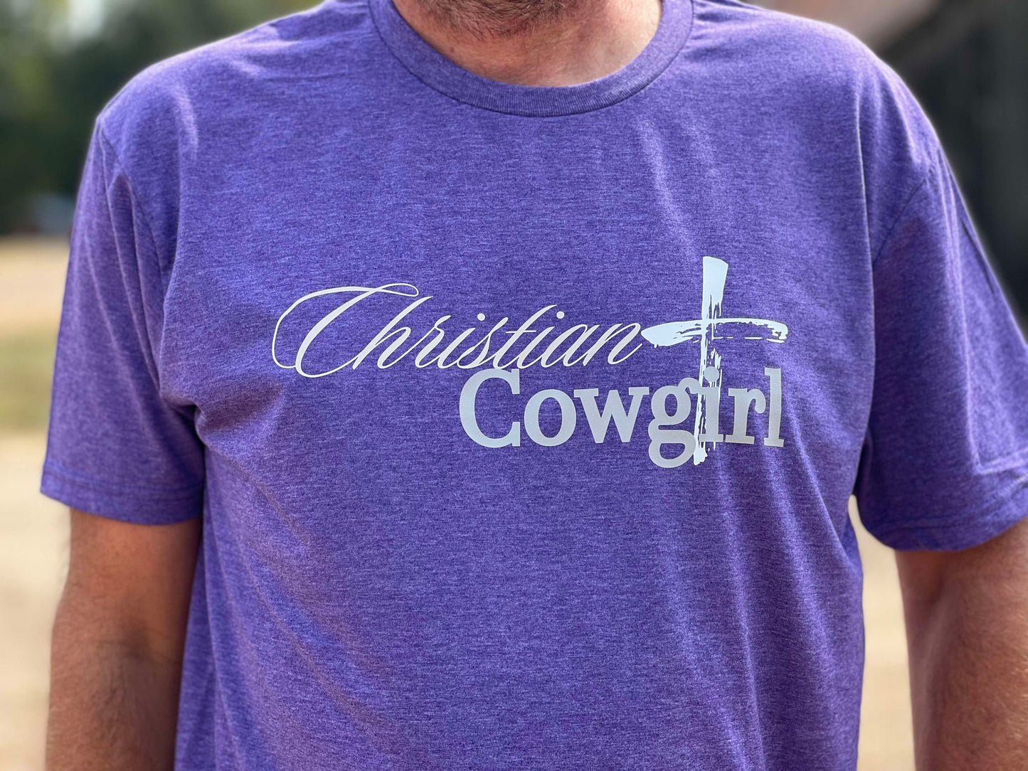 Christian Cowgirl:  Heather Purple with White Cross