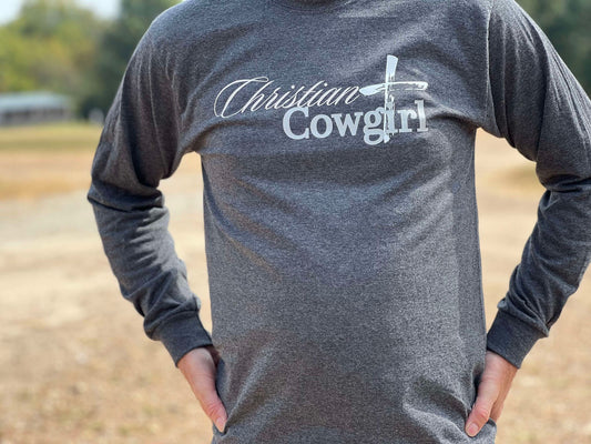 Christian Cowgirl-Heather Dark Grey with White Cross